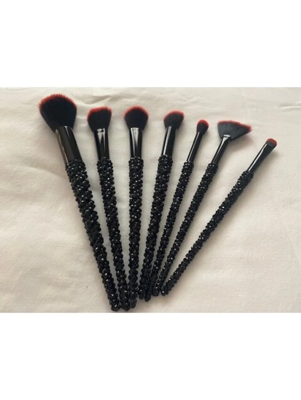 Black and Red Rhinestone Makeup Brush Set - New - 7 Piece set